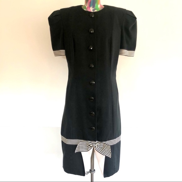Vintage Dresses & Skirts - 🎬VINTAGE 80s Avant Garde Black Bow Stripe Dress
